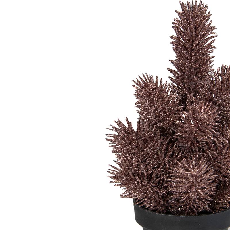 Potted Glittered Artificial Pine Christmas Tree - 8.5" - Rose Gold - Unlit - under-3-feet