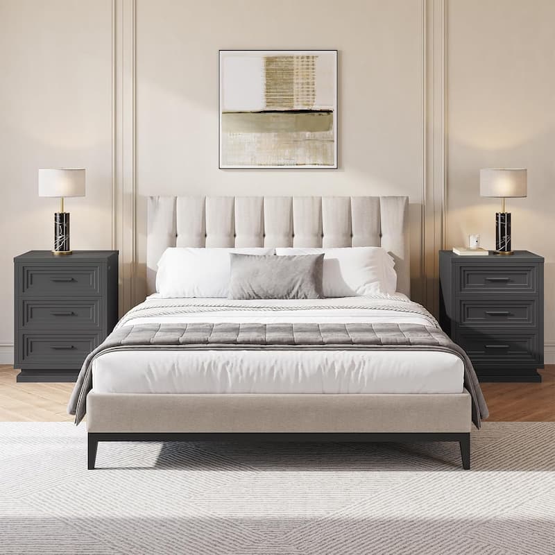 Bedroom Nightstand with 3 Drawers Bedside Table End Tables Living Room