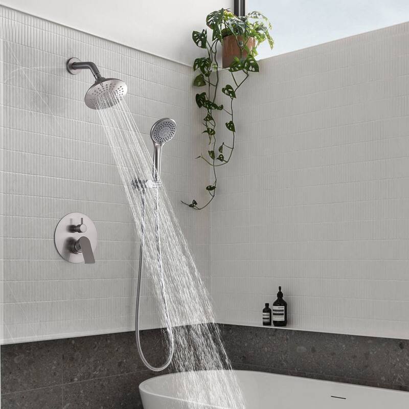 Solid Brass Pressure Balanced Bathroom Shower Faucet Set with 5-Function Rain Shower Head