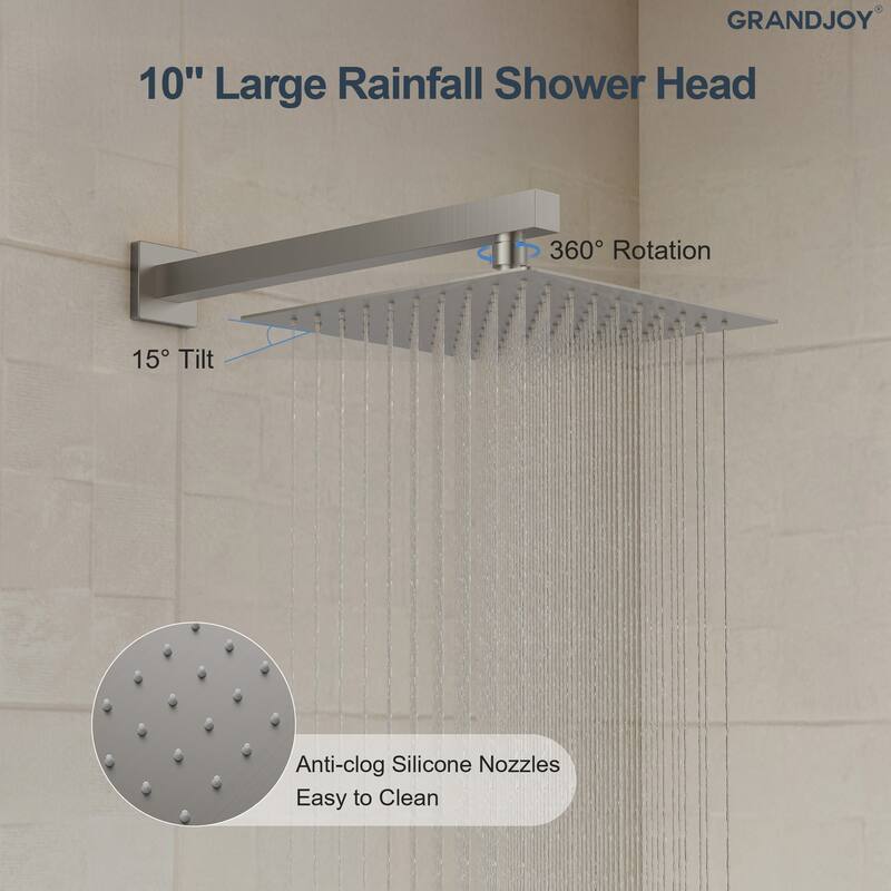 GRANDJOY 2-Spray Concealed Rain Shower System with Handheld, Wall-Mount Modern Design