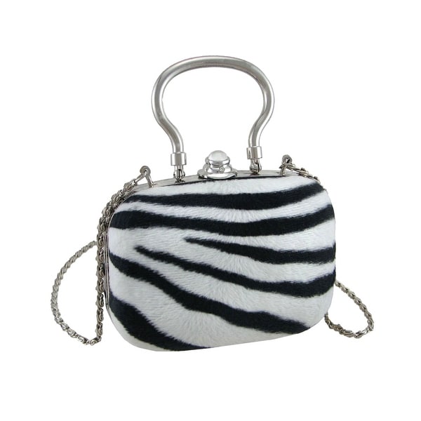 Shop Faux Fur Zebra Print Silver Trim Clutch Purse w/Removable Chain Strap - Free Shipping On ...