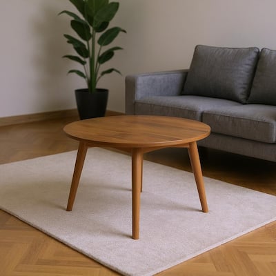 HomeRoots 36" Brown Solid Wood Round Cross Legs Coffee Table - 36.00 in. x 18.00 in. x 36.00 in.