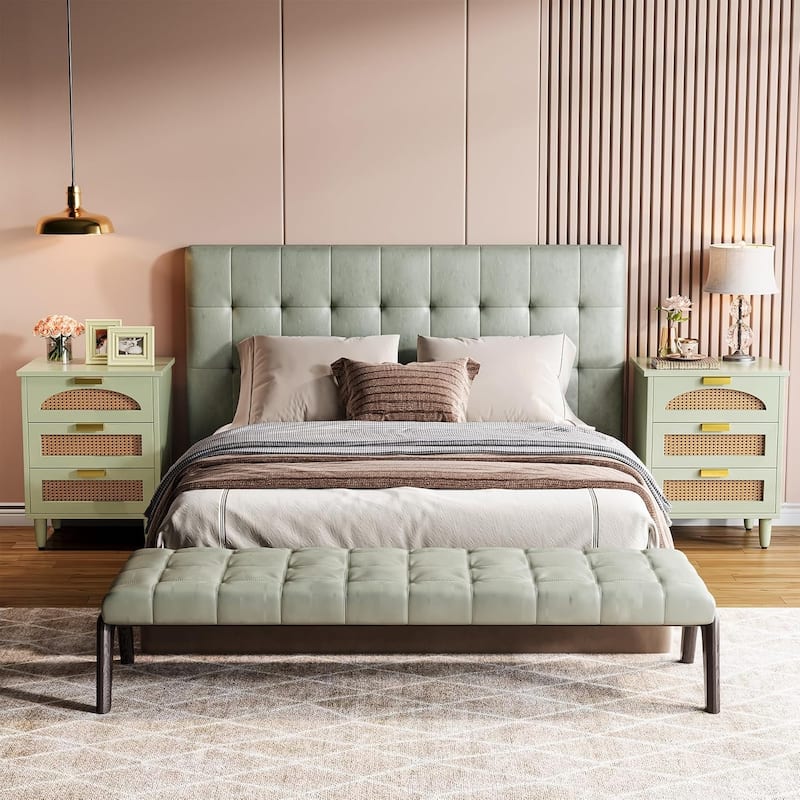 Rattan Nightstand, 3-Drawer Storage Bedside/End Table for Bedroom, Living Room, Sofa Side & Office