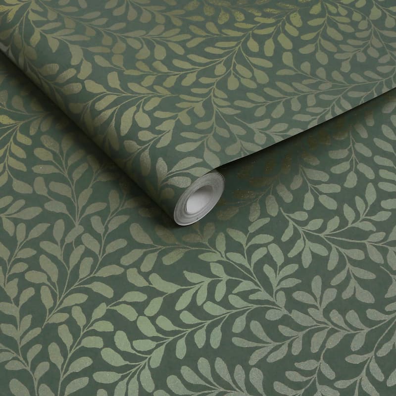 Graham & Brown Gilded Leaf Olive Wallpaper