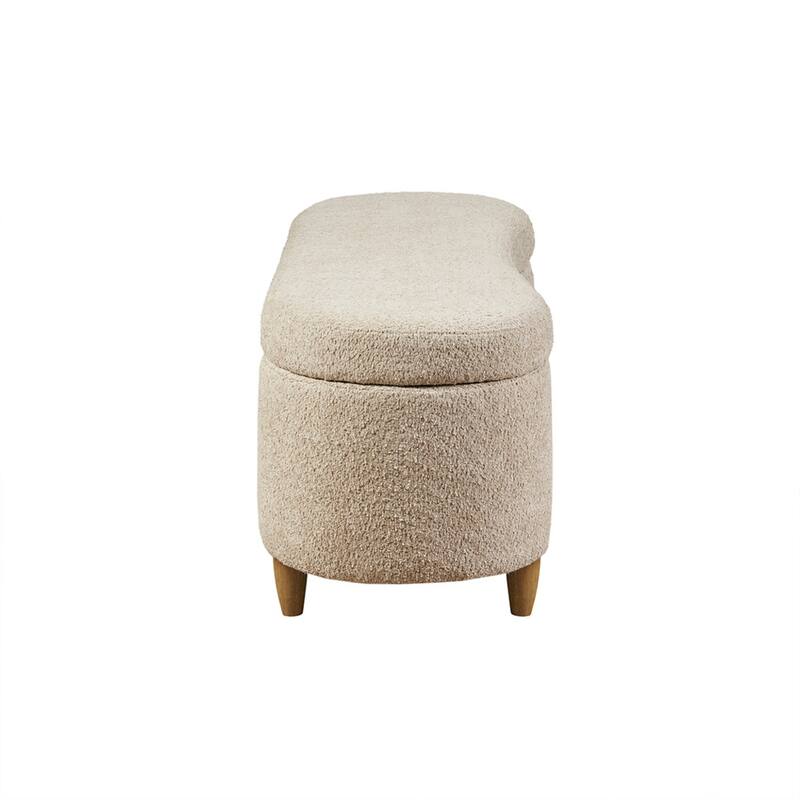 Roomfitters Boucle Flip Top Storage Bench, Curved Upholstered Entryway and End of Bed Trunk with Solid Wood Legs, Taupe