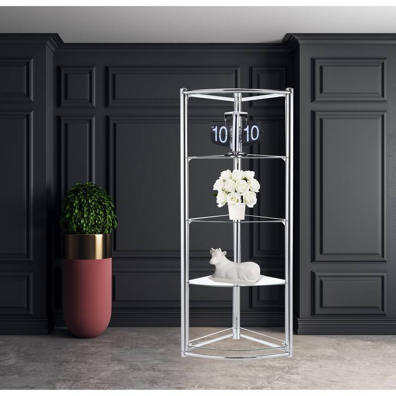 Triangle Display Shelf Tempered Glass/Chrome Frame - Silver+Clear