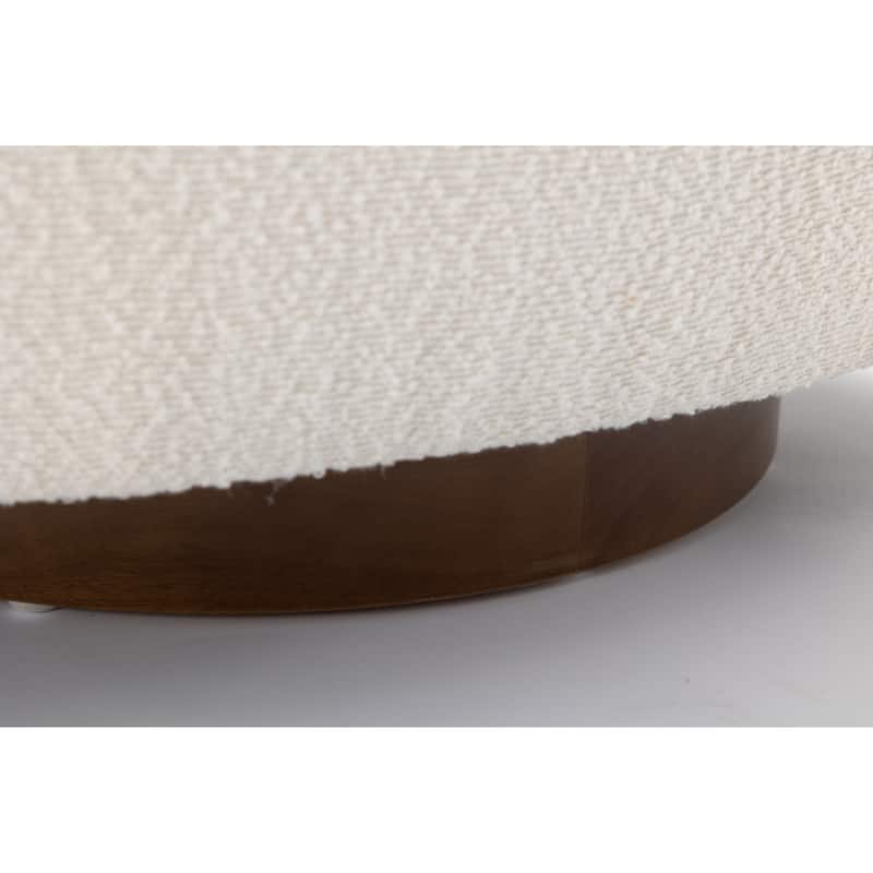 Boucle Fabric Swivel Accent Chair With Soild Wood Round Brown Base Leg