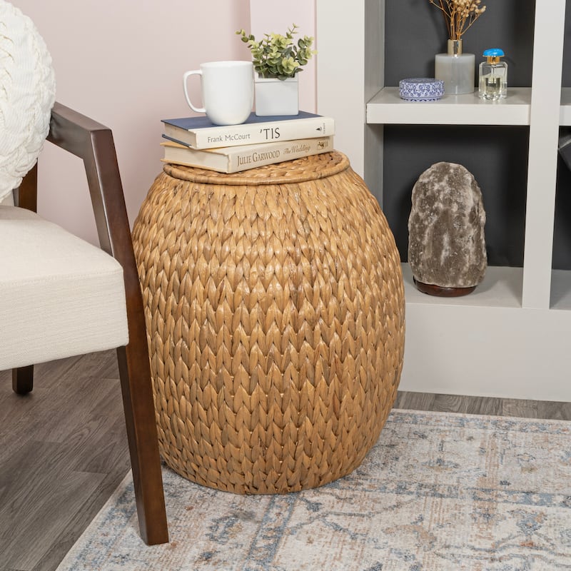 happimess Bohemian Handwoven Hyacinth Barrel Storage Stool with Lid