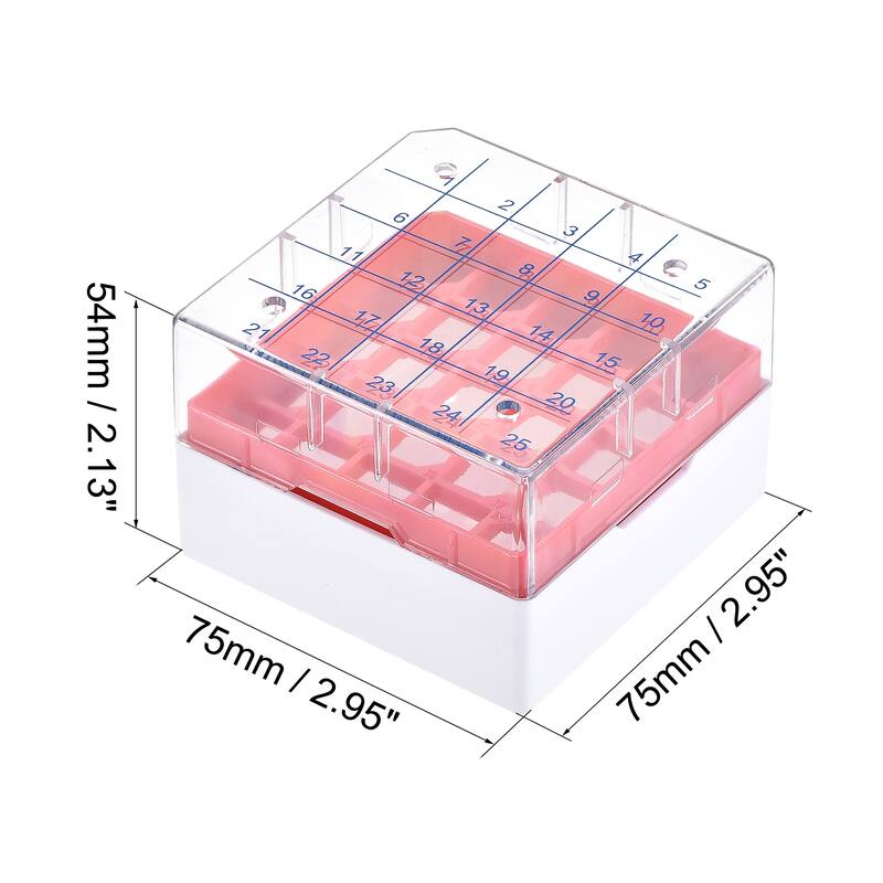 Freezer Tube Box 25 Places Rack for 1.8/2ml Microcentrifuge Tubes, Red - Red