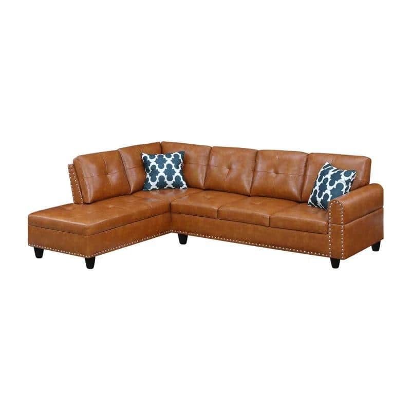 Faux Leather L - Shaped Sectional Set With Cup Holders 2pc