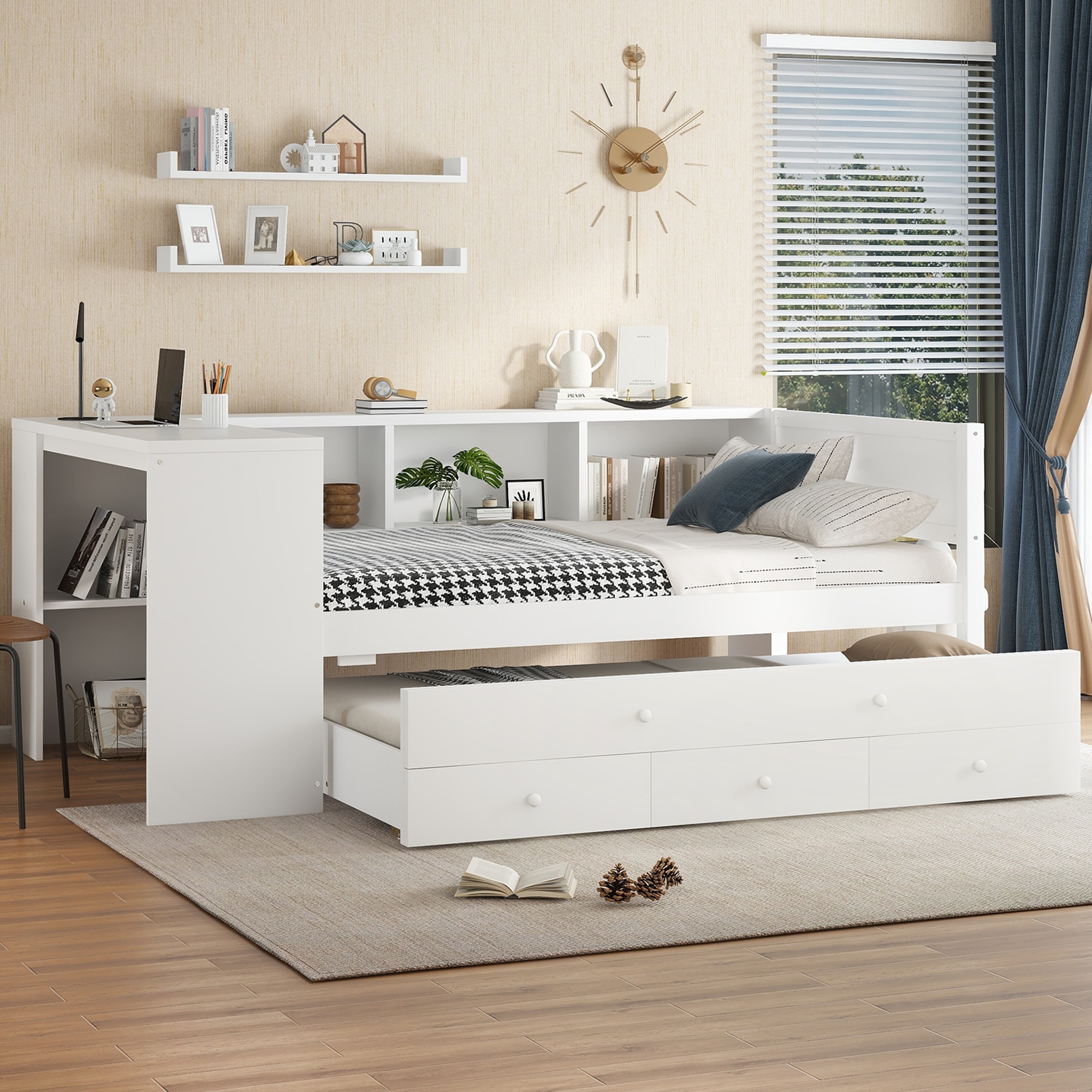 Twin Size Daybed Platform Bed with Trundle Bed & Storage Drawers