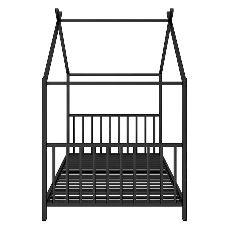 Twin Size Metal House Platform Bed in Black for Kids' Bedroom