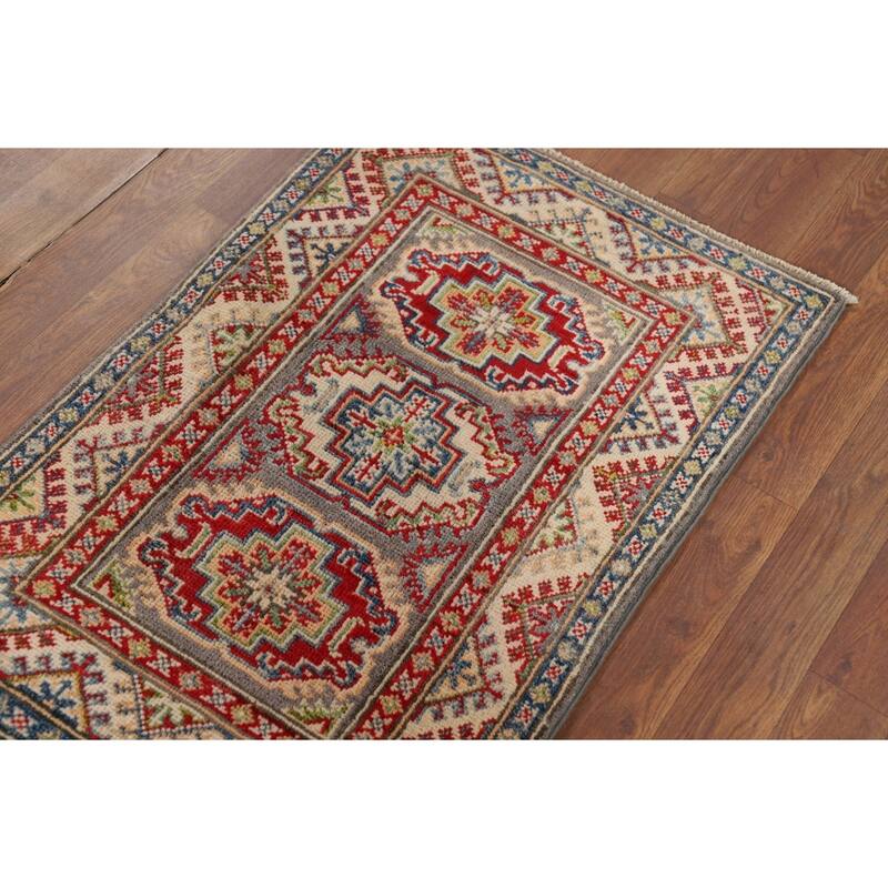 Hand Knotted Oriental 100% Wool Carpet Traditional Geometric Beige & Ivories Kazak Area Rug - 3' 0'' X 2' 0''