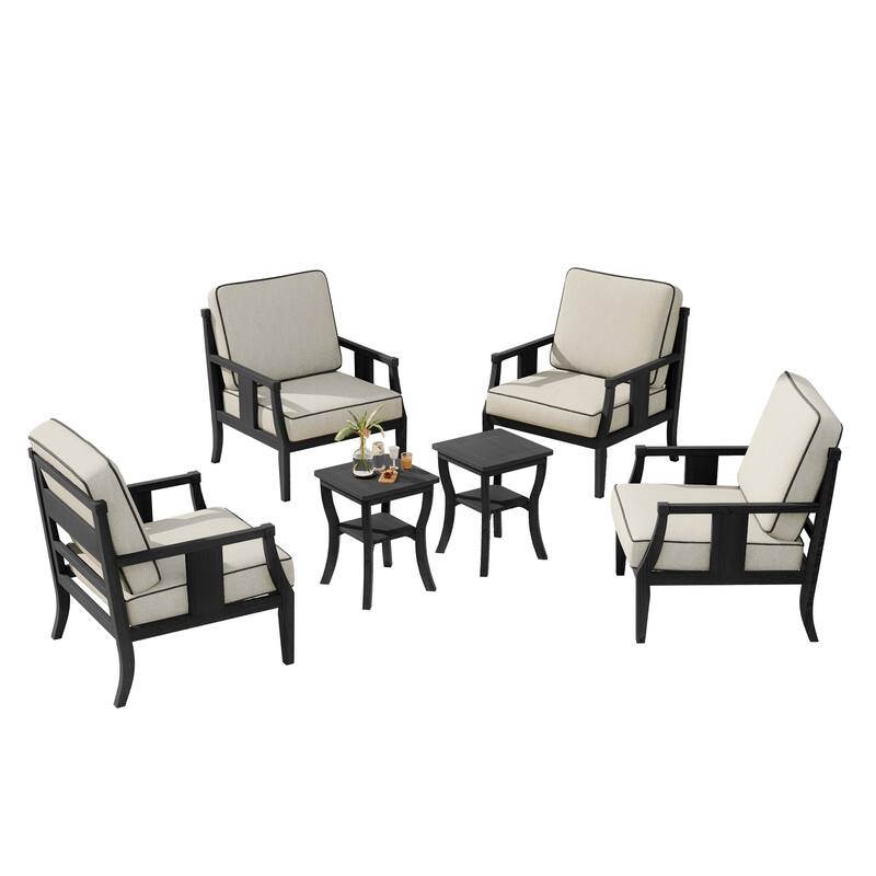 6-piece Outdoor Teak Seating Set Club Chairs with Cushions