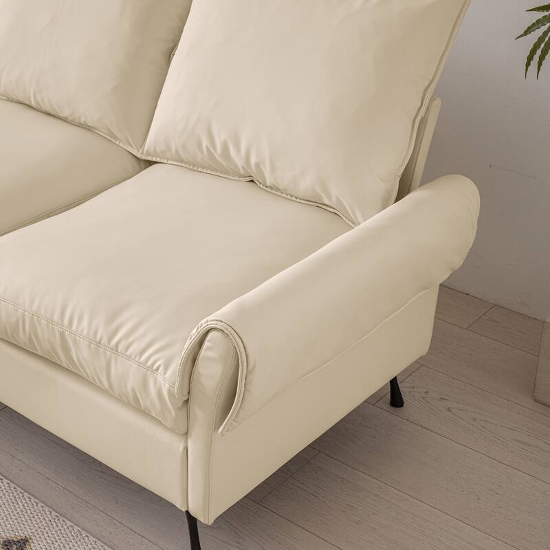 Contemporary Technical Leather L-Shaped Sofa Couch with Convertible Ottoman