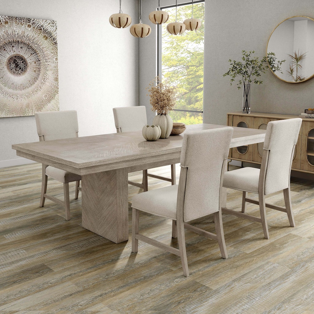 Furniture of America Yetaria Modern Farmhouse 5-Piece Natural Wood Extendable Dining Table Set