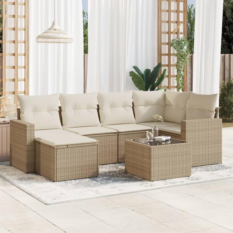vidaXL Garden Sofa Set Beige, Cream White - 21.7 x 21.7 x 14.6