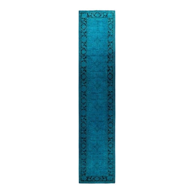 Fine Vibrance, One-of-a-Kind Hand-Knotted Runner Rug - Blue, 2' 5" x 12' 3" - 2' 5" x 12' 3"