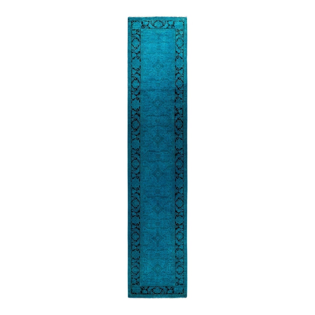 Fine Vibrance, One-of-a-Kind Hand-Knotted Runner Rug - Blue, 2' 5" x 12' 3" - 2' 5" x 12' 3"