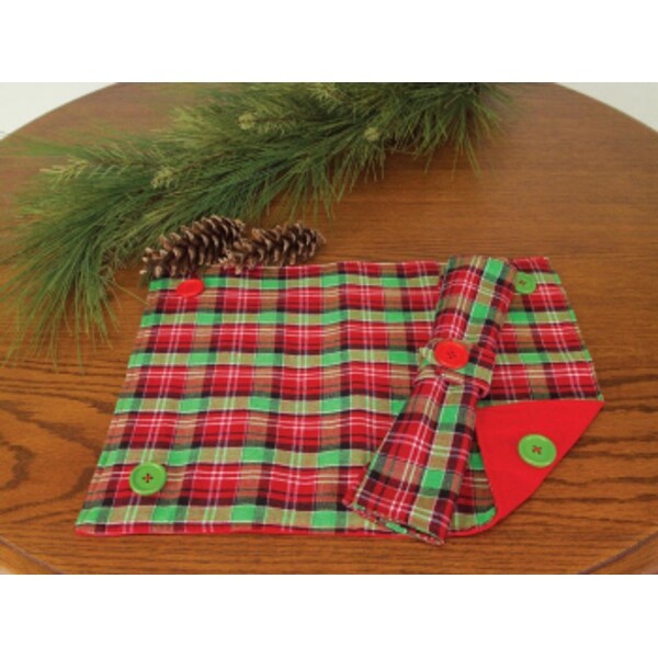 Set of 12 Red/Green Plaid Christmas Holiday Placemats Napkins & Napkin