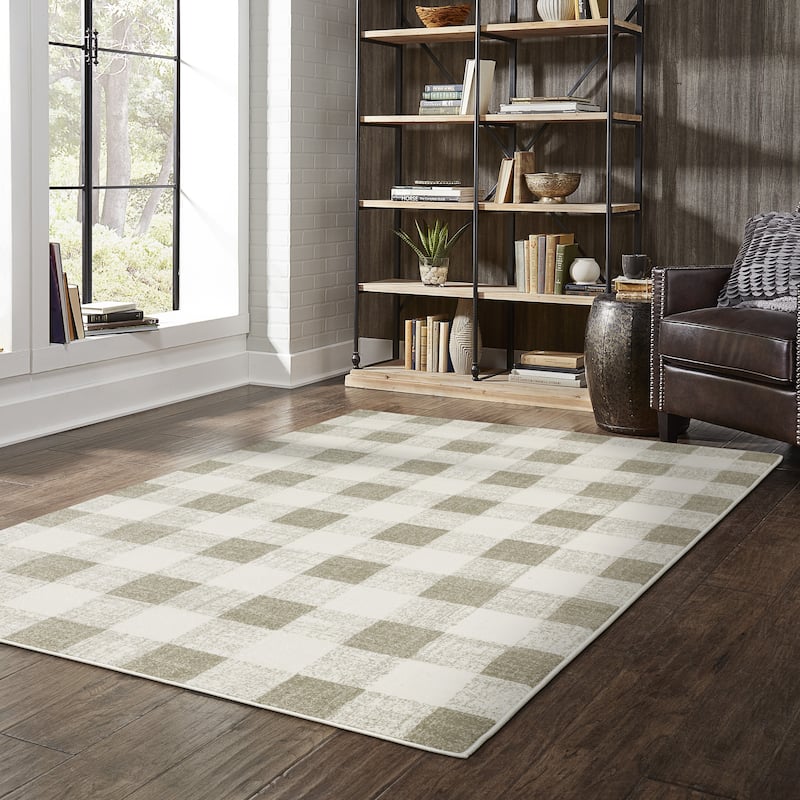Arwen Distressed Gingham Plaid Area Rug - 9' 10" x 12' 9" - Tan/Ivory - Rectangle