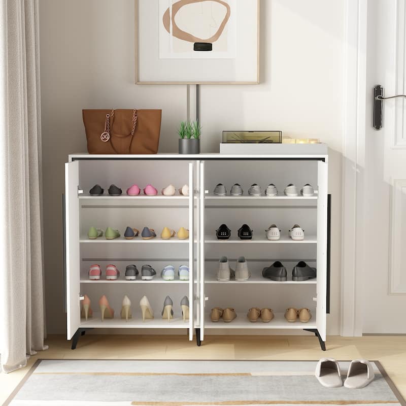 Timechee 4 Door White Wooden Entryway Shoes Storage Cabinet