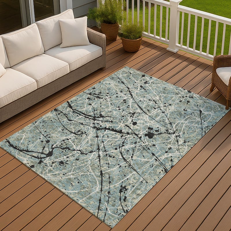 Machine Washable Indoor/ Outdoor Modern Splatter Chantille Rug - Aloe - 5' x 7'6"
