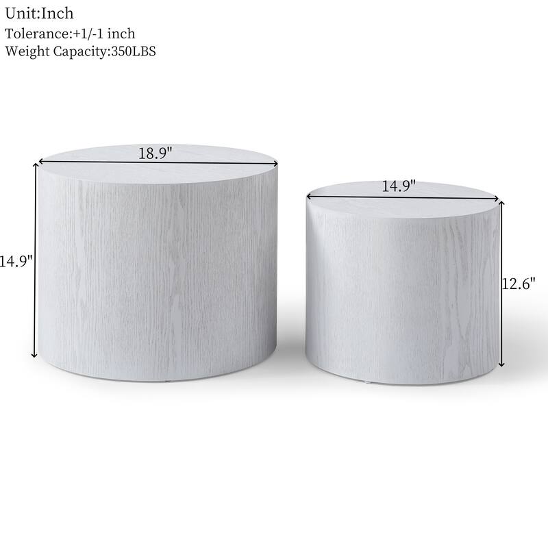 Wood Grain Coffee Table Set of 2 Round Nesting Side Table Lightweight End Table Modern Accent Table, No Assembly Required