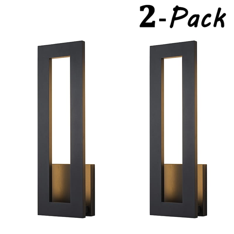 Modern Outdoor Integrated LED Matte Black Wall Light 24W with Frosted Acrylic Shade Up/Down Wall Mount for Porch Patio (2 Pack)