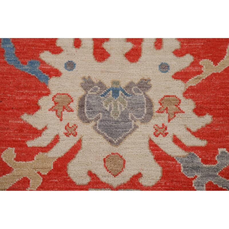 Red Floral Oushak Vegetable Dye Area Rug Handmade Wool Carpet - 8'2"x 9'11"