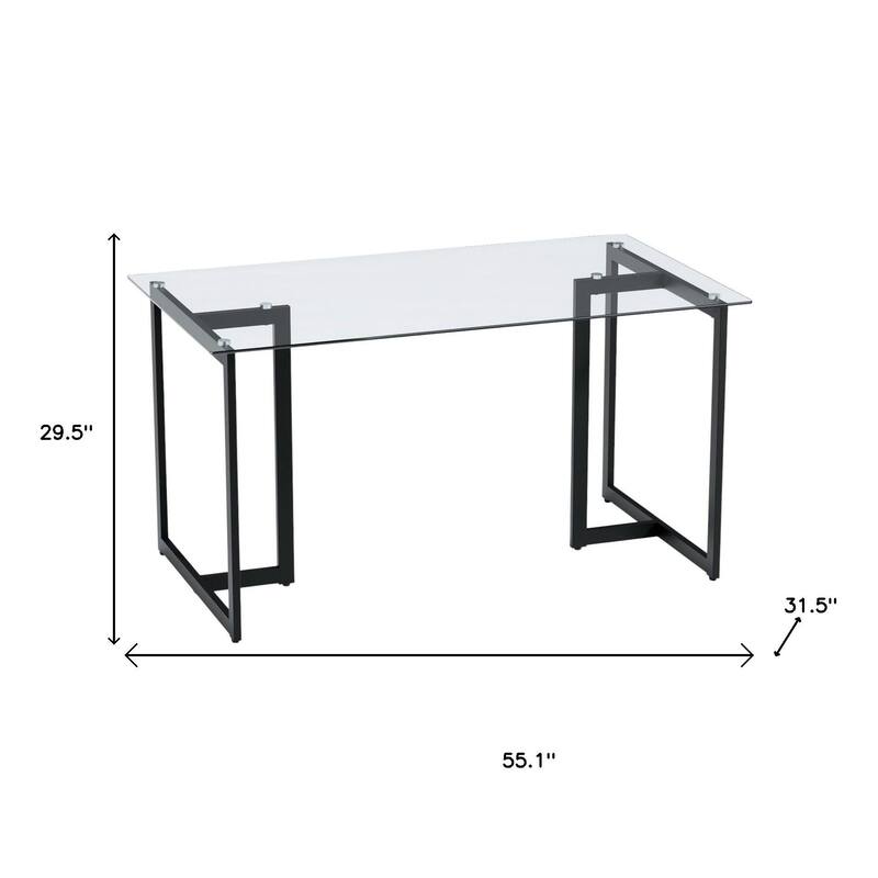HomeRoots 55" Clear And Black Glass And Metal Dining Table - 55.10 in. x 29.50 in. x 31.50 in.