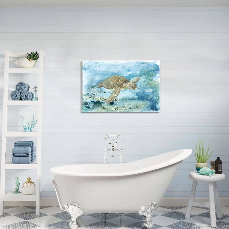 Modern Ocean Theme Nautical Painting Watercolor Coastal Turtle