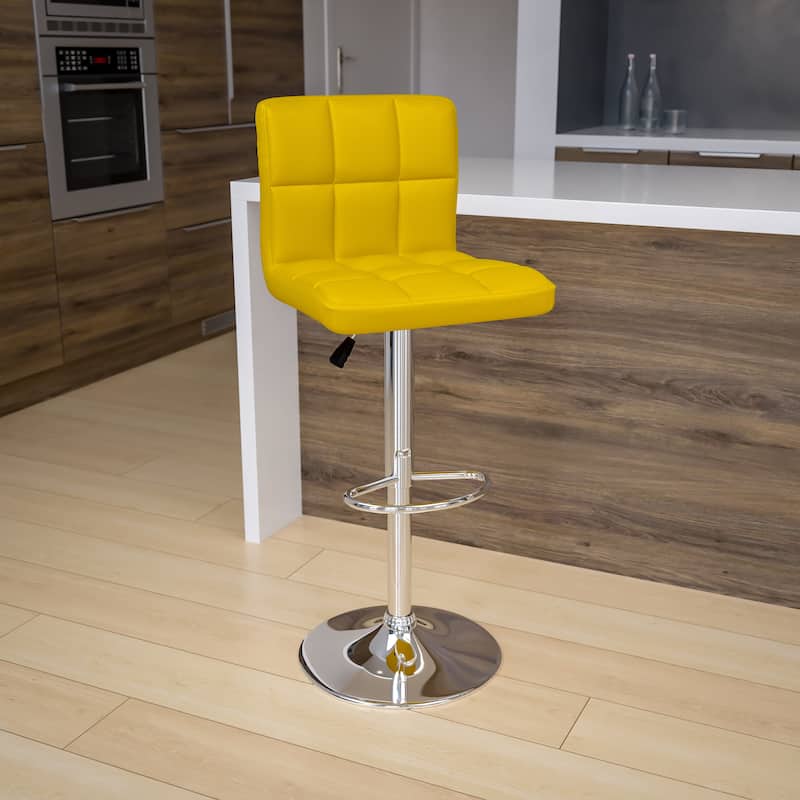 Contemporary Quilted Vinyl Adjustable Height Barstool with Chrome Base