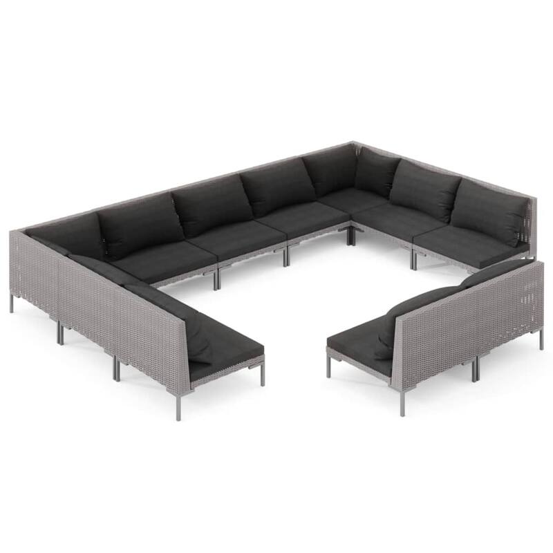 vidaXL Patio Lounge Set Outdoor Sectional Sofa Set Table Poly Rattan Dark Grey - 27.6" x 27.6" x 24"