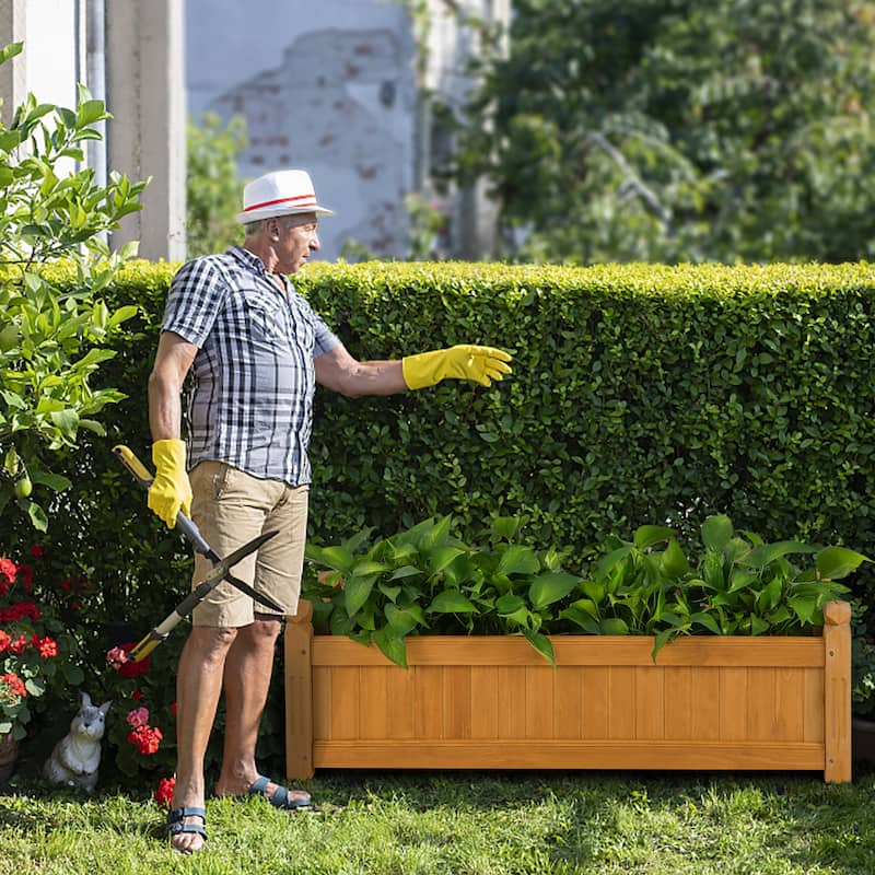 Wooden Rectangular Planter Box Raised Garden Bed w/ Corner Drainage