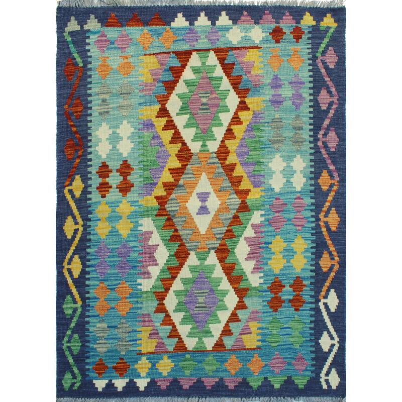 Flatweave Raquel Blue/Ivory Rug - 3'3" x 4'10"
