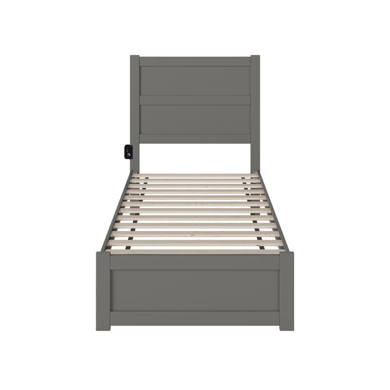 Twin Bed With Footboard - Grey Platform Bed Frame - Modern Wood Slat Support