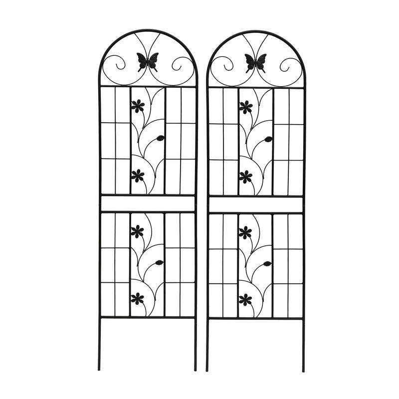 2 Pack Metal Garden Trellis Rustproof Trellis for Climbing Plants Outdoor Flower Support Dragonfly Deco Black