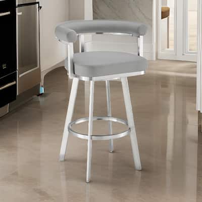 Weni 30 Inch Swivel Barstool Chair, Barrel Open Back, Light Gray, Steel