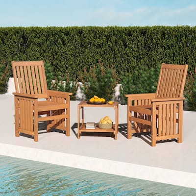 3 PCS Patio Furniture Set Wood Table and Chairs Set w/ Umbrella Hole