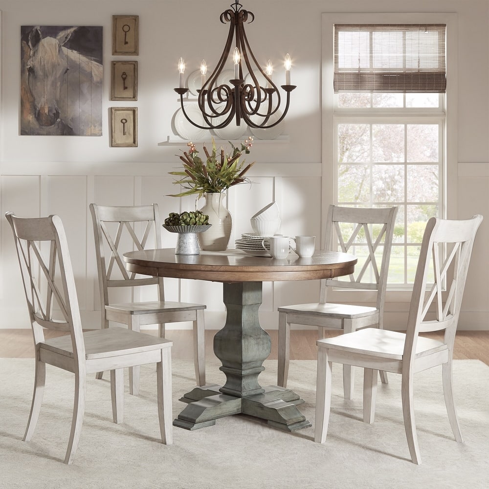 Eleanor Sage Green Round Solid Wood Top Double X Back 5-piece Dining Set by iNSPIRE Q Classic