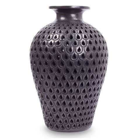 Handmade Black Peacock Decorative Ceramic Vase (Mexico)