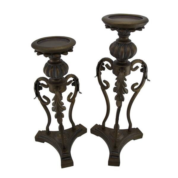 Shop 2 Piece Bronze Vintage Finish Scroll Leaf Pillar Candle Holder Set Overstock 16928024