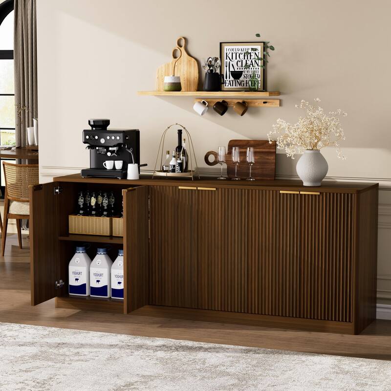 67-inch Modern Wavy Sideboard, Curved Contour Design Storage Cabinet, 6-door Cabinet With Storage Function, Suitable for kitchen