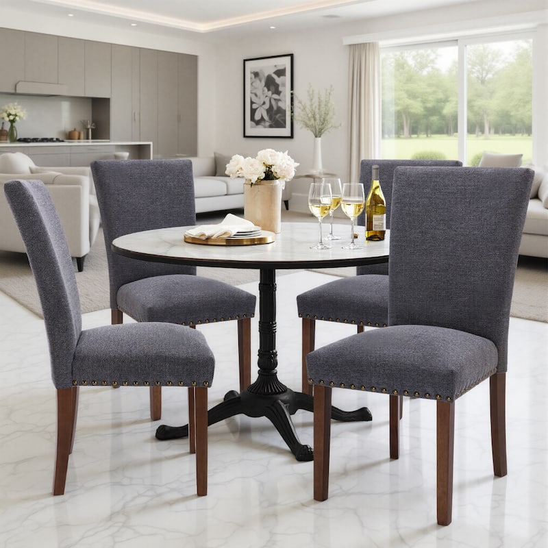 RENEWLINE Dining Chairs, Fabric with Nailhead Trim and Wood Legs - Set of 4 - F-Grey