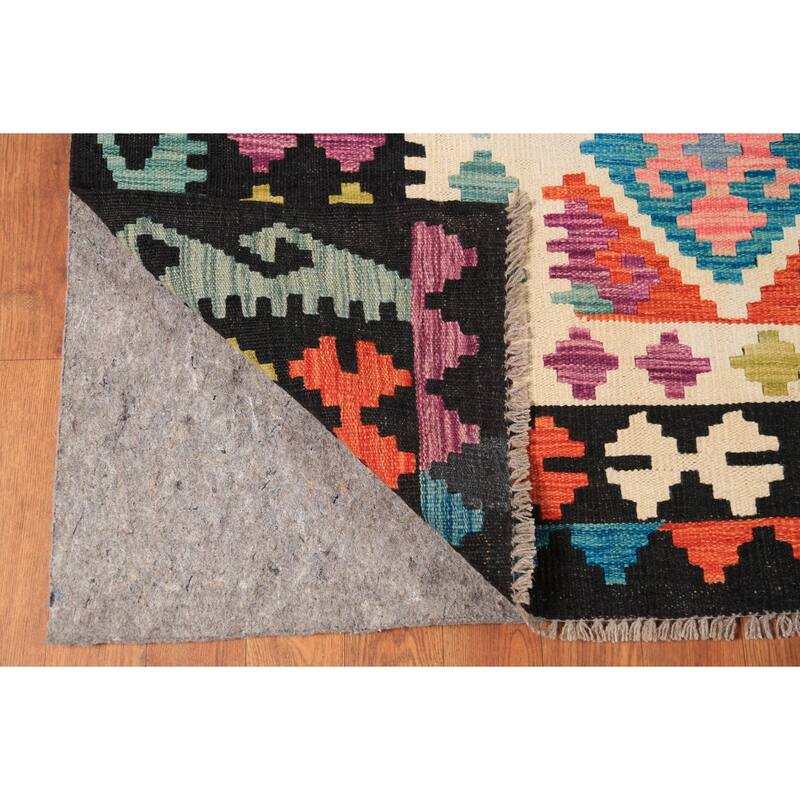 Colorful Trellis Kilim Area Rug Hand-Woven Wool Carpet - 8'3" x 11'8"