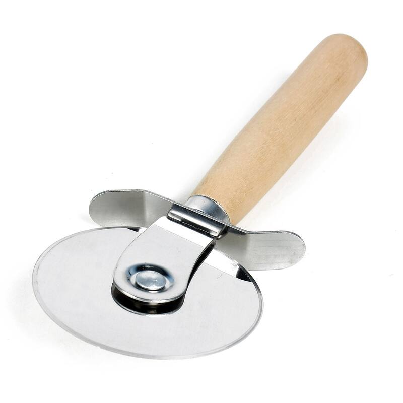 Kitchen Wooden Handle Stainless Steel Pastry Pizza Cutter Wheel Slicer