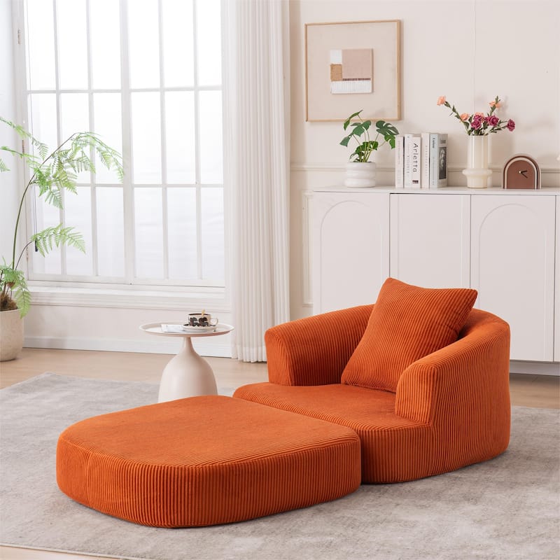 Single Club Arm Chairs Corduroy Recliner Foldable Chaise Lounges Floor Accent Chairs with Pillow for Living Room Lounge Chairs