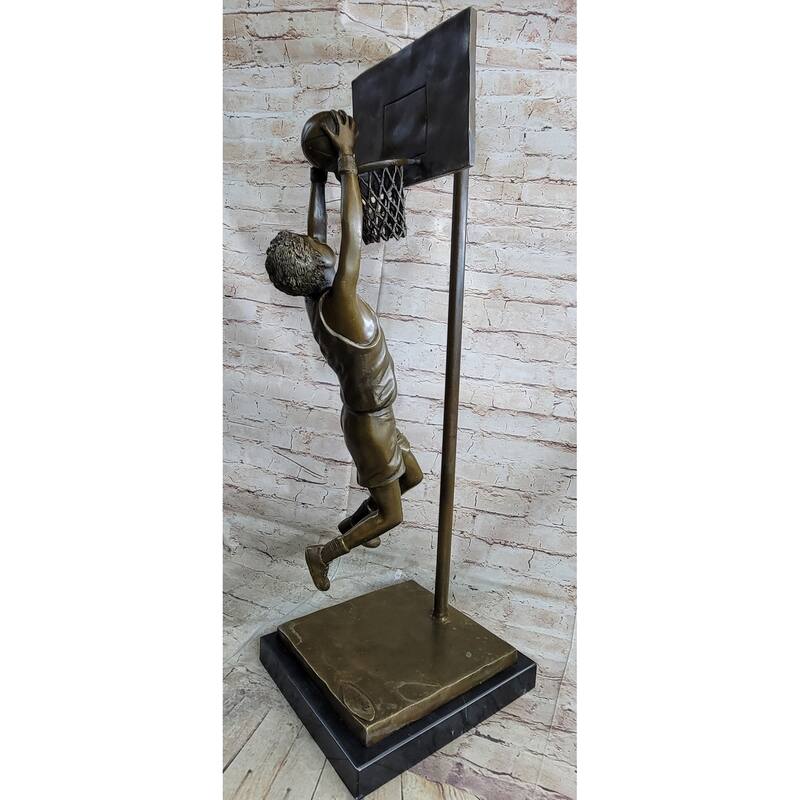 Basketball Player Slam Dunk Bronze Metal Sculpture Statue Figure On Marble Base