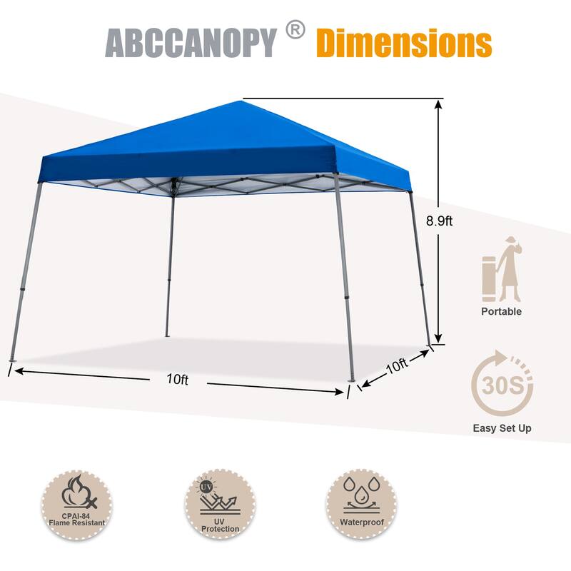 ABCCANOPY Portable Pop Up Canopy Tent Beach Canopy with Large Base - 10x10ft